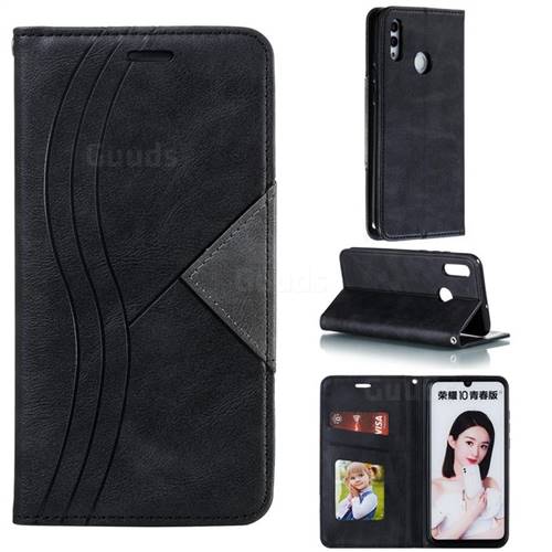 Retro S Streak Magnetic Leather Wallet Phone Case for Huawei Honor 10 Lite - Black