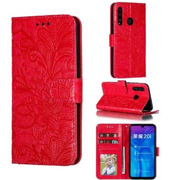 Intricate Embossing Lace Jasmine Flower Leather Wallet Case for Huawei Honor 10 Lite - Red