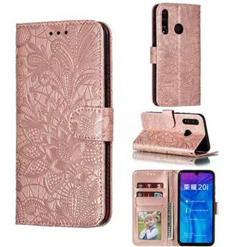Intricate Embossing Lace Jasmine Flower Leather Wallet Case for Huawei Honor 10 Lite - Rose Gold