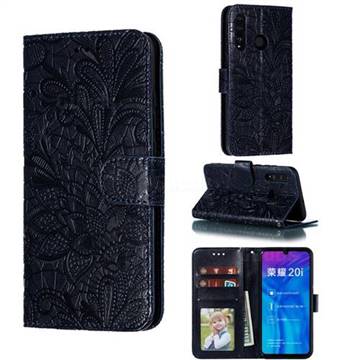 Intricate Embossing Lace Jasmine Flower Leather Wallet Case for Huawei Honor 10 Lite - Dark Blue