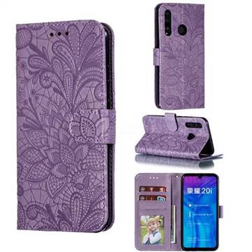 Intricate Embossing Lace Jasmine Flower Leather Wallet Case for Huawei Honor 10 Lite - Purple