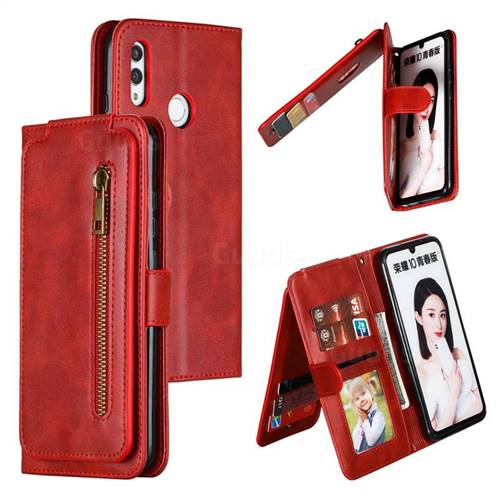 Multifunction 9 Cards Leather Zipper Wallet Phone Case for Huawei Honor 10 Lite - Red
