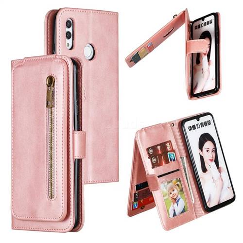 Multifunction 9 Cards Leather Zipper Wallet Phone Case for Huawei Honor 10 Lite - Rose Gold