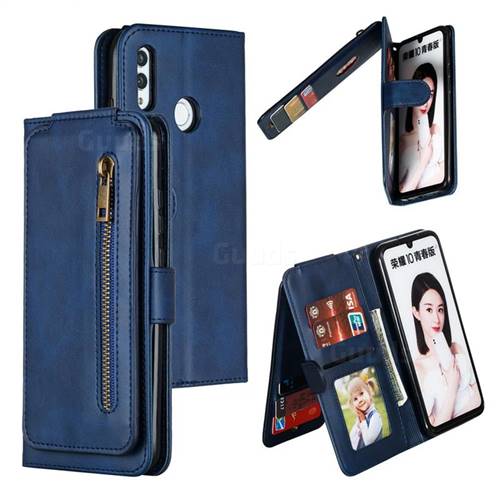 Multifunction 9 Cards Leather Zipper Wallet Phone Case for Huawei Honor 10 Lite - Blue