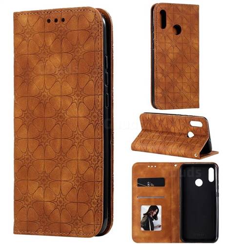 Intricate Embossing Four Leaf Clover Leather Wallet Case for Huawei Honor 10 Lite - Yellowish Brown