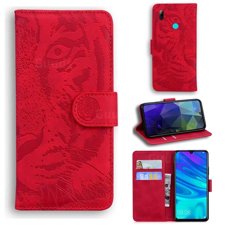 Intricate Embossing Tiger Face Leather Wallet Case for Huawei Honor 10 Lite - Red