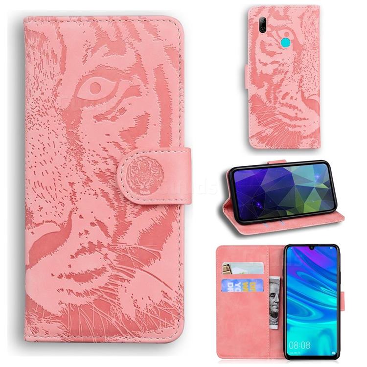 Intricate Embossing Tiger Face Leather Wallet Case for Huawei Honor 10 Lite - Pink
