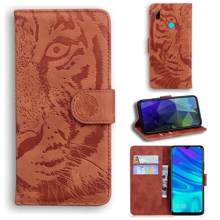 Intricate Embossing Tiger Face Leather Wallet Case for Huawei Honor 10 Lite - Brown