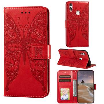 Intricate Embossing Rose Flower Butterfly Leather Wallet Case for Huawei Honor 10 Lite - Red