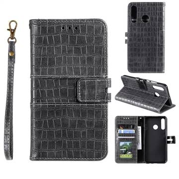 Luxury Crocodile Magnetic Leather Wallet Phone Case for Huawei Honor 10 Lite - Gray