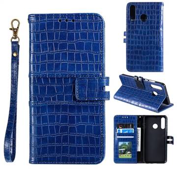 Luxury Crocodile Magnetic Leather Wallet Phone Case for Huawei Honor 10 Lite - Blue