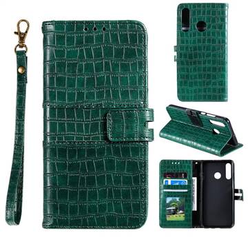 Luxury Crocodile Magnetic Leather Wallet Phone Case for Huawei Honor 10 Lite - Green