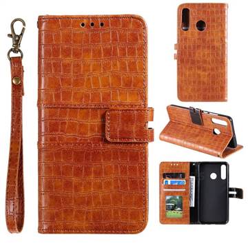Luxury Crocodile Magnetic Leather Wallet Phone Case for Huawei Honor 10 Lite - Brown