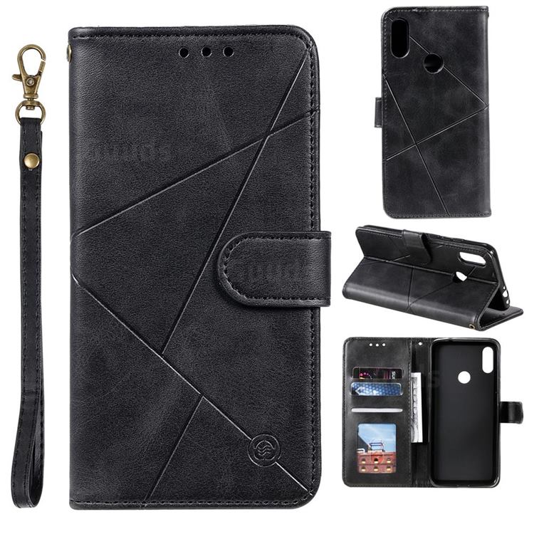 Embossing Geometric Leather Wallet Case for Huawei Honor 10 Lite - Black