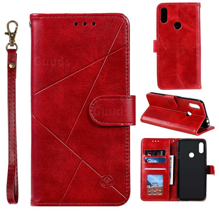 Embossing Geometric Leather Wallet Case for Huawei Honor 10 Lite - Red