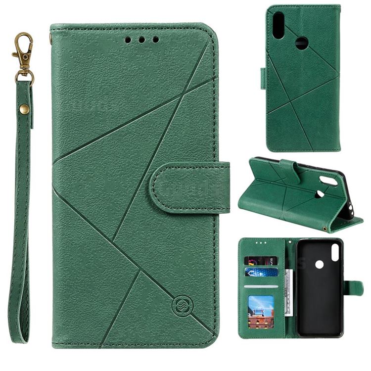 Embossing Geometric Leather Wallet Case for Huawei Honor 10 Lite - Green