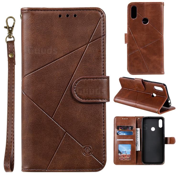 Embossing Geometric Leather Wallet Case for Huawei Honor 10 Lite - Brown