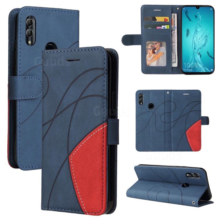 Luxury Two-color Stitching Leather Wallet Case Cover for Huawei Honor 10 Lite - Blue