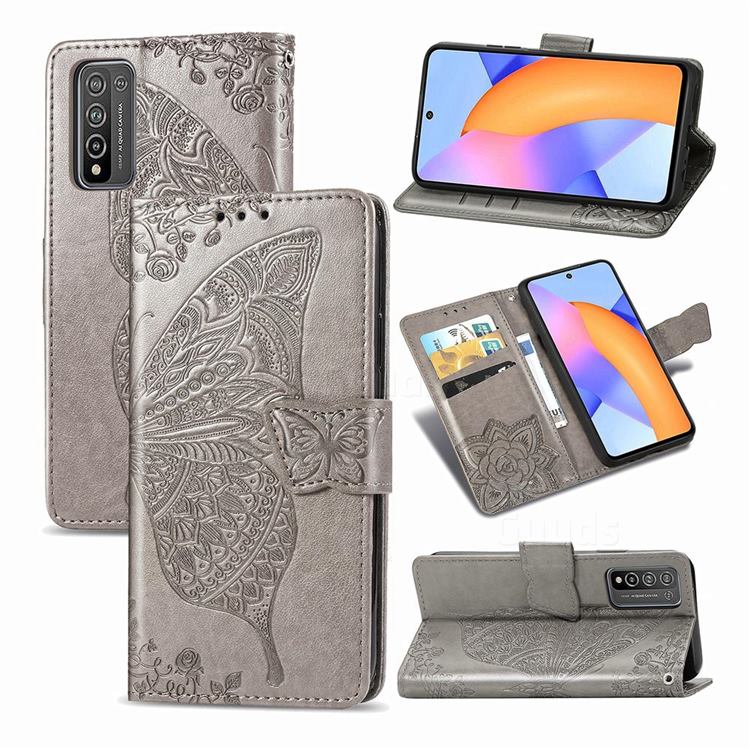 Embossing Mandala Flower Butterfly Leather Wallet Case for Huawei Honor 10X Lite - Gray