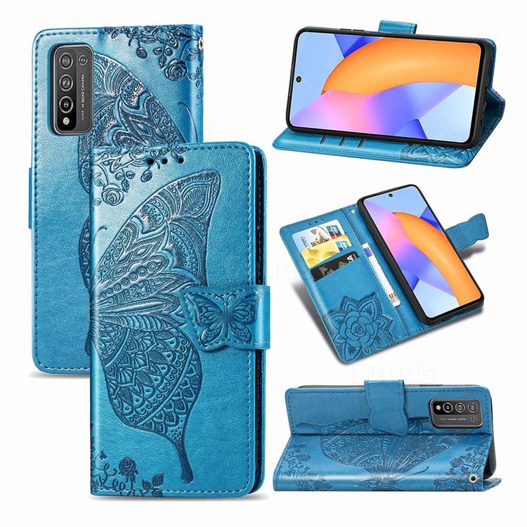 Embossing Mandala Flower Butterfly Leather Wallet Case for Huawei Honor 10X Lite - Blue