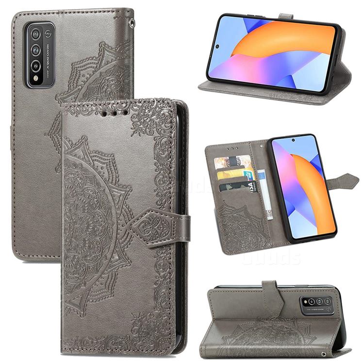 Embossing Imprint Mandala Flower Leather Wallet Case for Huawei Honor 10X Lite - Gray