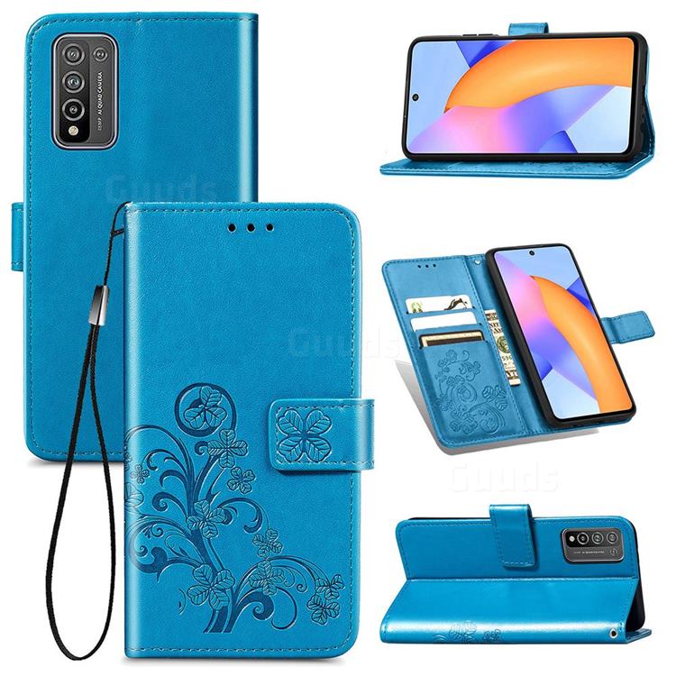 Embossing Imprint Four-Leaf Clover Leather Wallet Case for Huawei Honor 10X Lite - Blue
