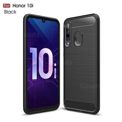 Luxury Carbon Fiber Brushed Wire Drawing Silicone TPU Back Cover for Huawei Honor 10i - Black