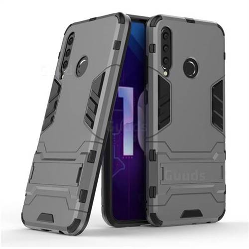 Armor Premium Tactical Grip Kickstand Shockproof Dual Layer Rugged Hard Cover for Huawei Honor 10i - Gray