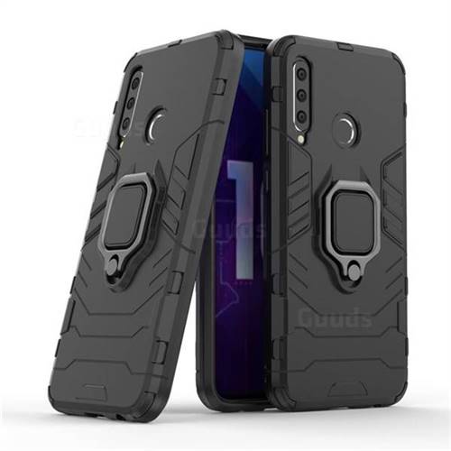 Black Panther Armor Metal Ring Grip Shockproof Dual Layer Rugged Hard Cover for Huawei Honor 10i - Black