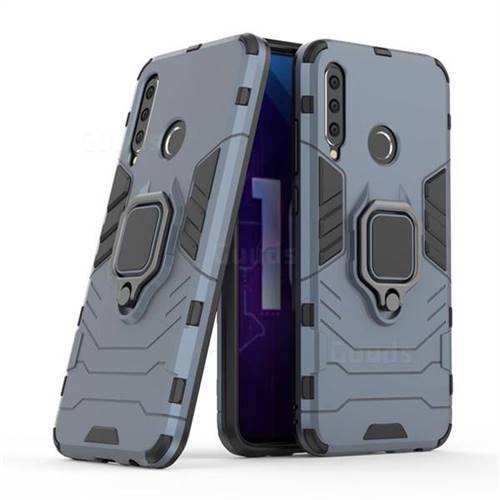 Black Panther Armor Metal Ring Grip Shockproof Dual Layer Rugged Hard Cover for Huawei Honor 10i - Blue