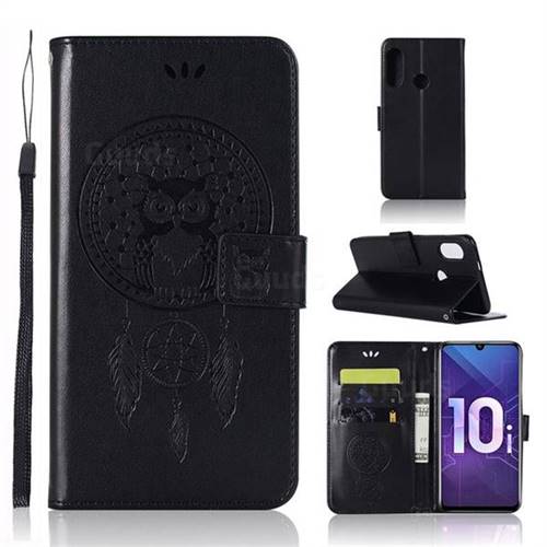 Intricate Embossing Owl Campanula Leather Wallet Case for Huawei Honor 10i - Black