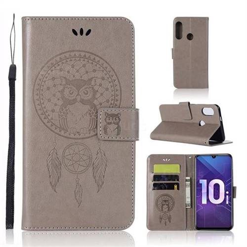 Intricate Embossing Owl Campanula Leather Wallet Case for Huawei Honor 10i - Grey
