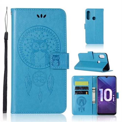 Intricate Embossing Owl Campanula Leather Wallet Case for Huawei Honor 10i - Blue
