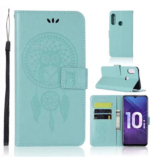 Intricate Embossing Owl Campanula Leather Wallet Case for Huawei Honor 10i - Green