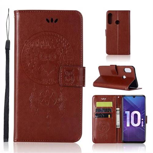 Intricate Embossing Owl Campanula Leather Wallet Case for Huawei Honor 10i - Brown