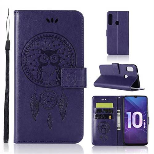 Intricate Embossing Owl Campanula Leather Wallet Case for Huawei Honor 10i - Purple