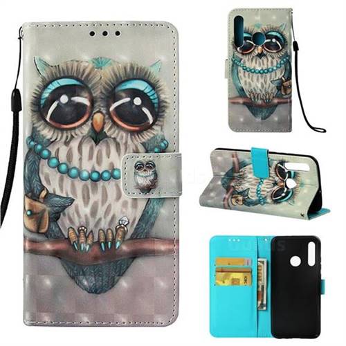 Sweet Gray Owl 3D Painted Leather Wallet Case for Huawei Honor 10i