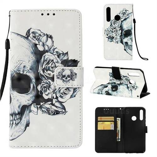 Skull Flower 3D Painted Leather Wallet Case for Huawei Honor 10i