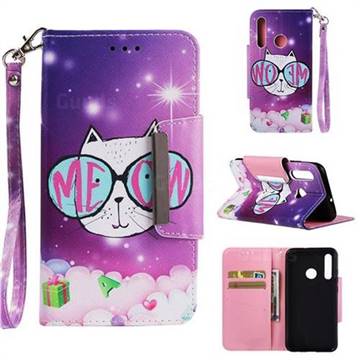 Glasses Cat Big Metal Buckle PU Leather Wallet Phone Case for Huawei Honor 10i