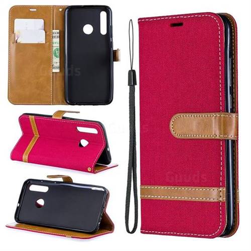 Jeans Cowboy Denim Leather Wallet Case for Huawei Honor 10i - Red
