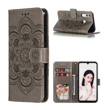 Intricate Embossing Datura Solar Leather Wallet Case for Huawei Honor 10i - Gray