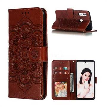 Intricate Embossing Datura Solar Leather Wallet Case for Huawei Honor 10i - Brown