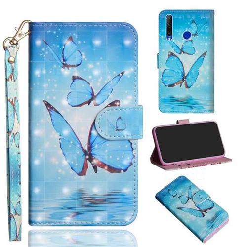 Blue Sea Butterflies 3D Painted Leather Wallet Case for Huawei Honor 10i