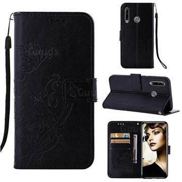 Embossing Butterfly Flower Leather Wallet Case for Huawei Honor 10i - Black