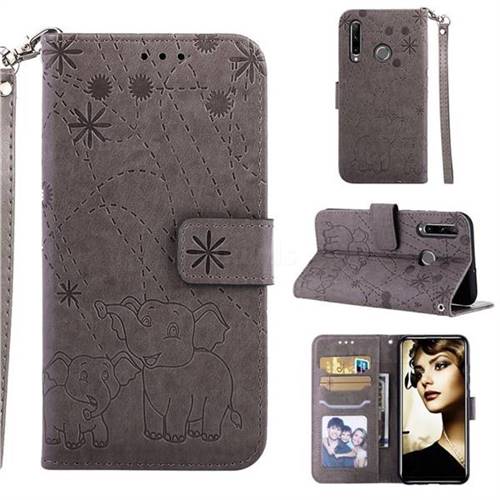 Embossing Fireworks Elephant Leather Wallet Case for Huawei Honor 10i - Gray