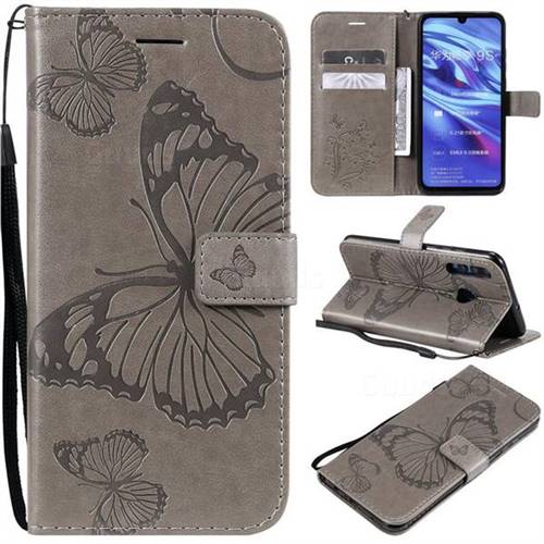 Embossing 3D Butterfly Leather Wallet Case for Huawei Honor 10i - Gray