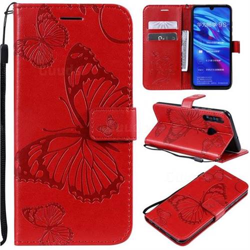 Embossing 3D Butterfly Leather Wallet Case for Huawei Honor 10i - Red