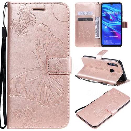 Embossing 3D Butterfly Leather Wallet Case for Huawei Honor 10i - Rose Gold
