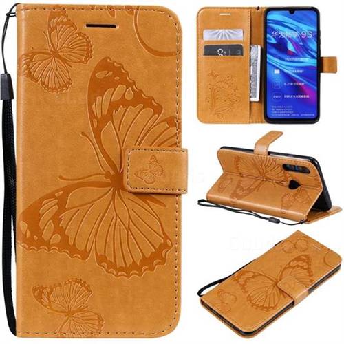 Embossing 3D Butterfly Leather Wallet Case for Huawei Honor 10i - Yellow