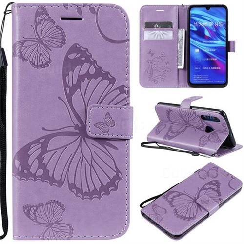 Embossing 3D Butterfly Leather Wallet Case for Huawei Honor 10i - Purple